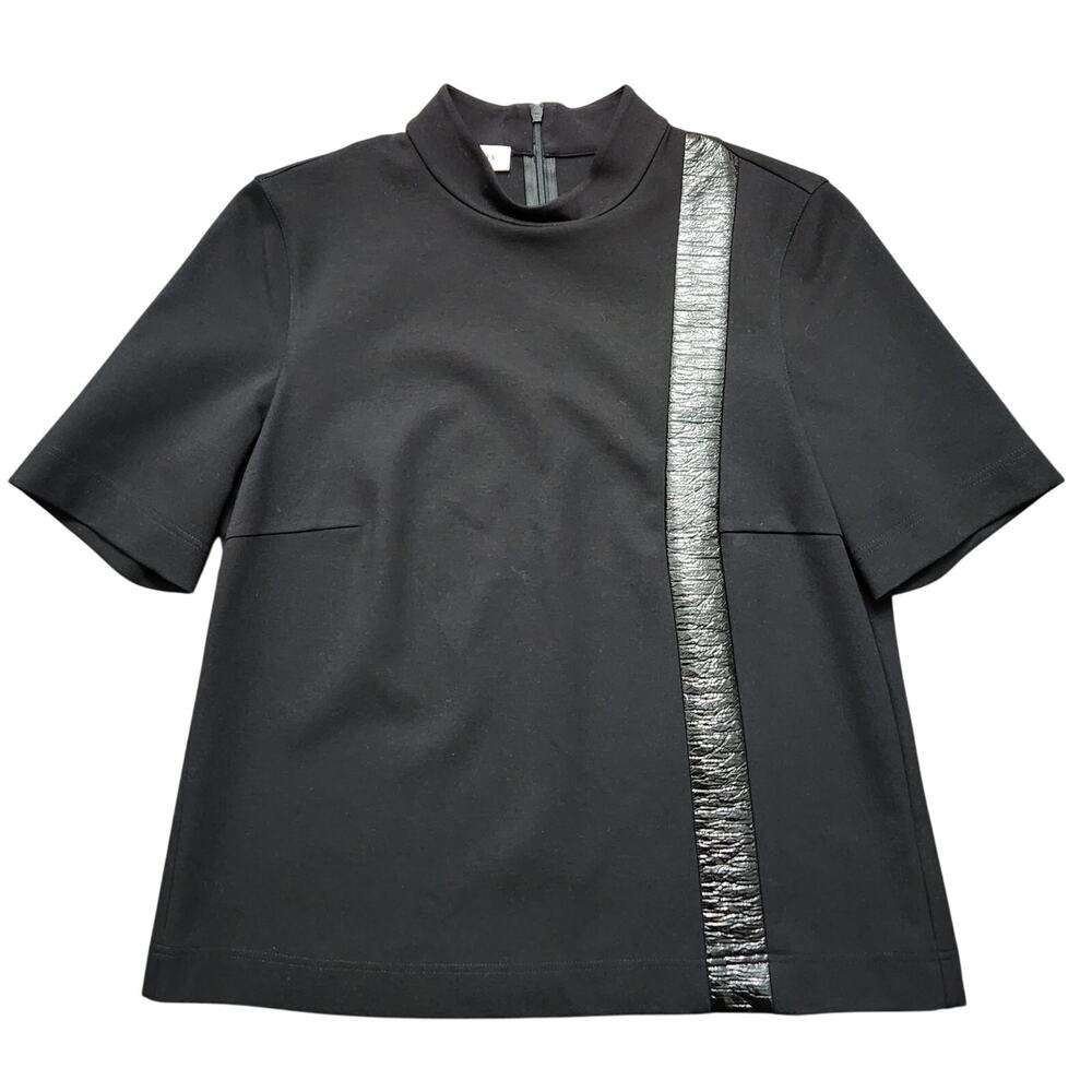 Akris Punto Faux Leather Strip Black Blouse Size 8